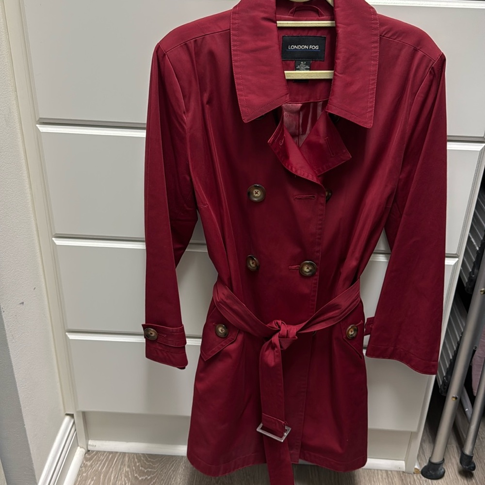 Classic London Fog Double-Breasted Red Raincoat